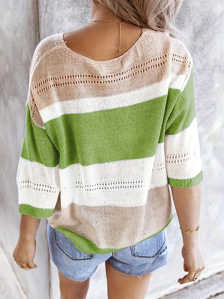 Olga | Lässiger gestreifter V-Ausschnitt Pullover für Damen