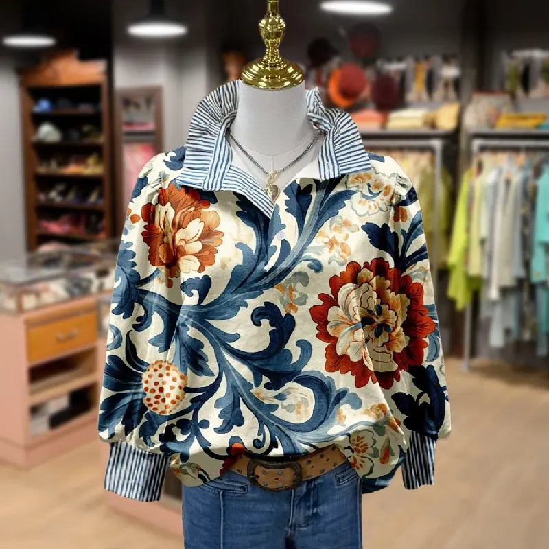 Serenity | Klassische Vintage Blumenmuster Bluse für Damen