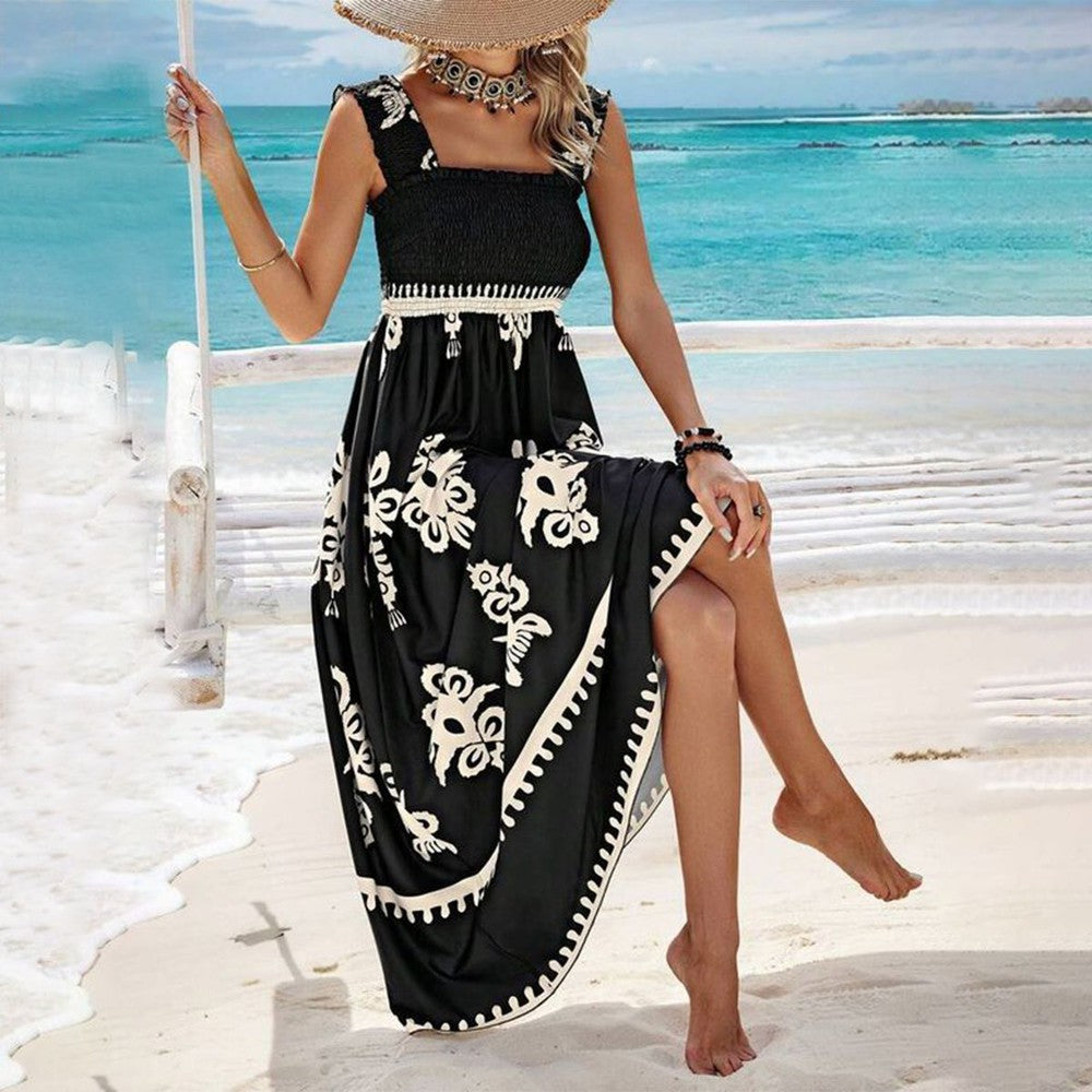 Iveth | Bohemian Maxikleid für Damen mit Blumenmuster und eckigem Ausschnitt