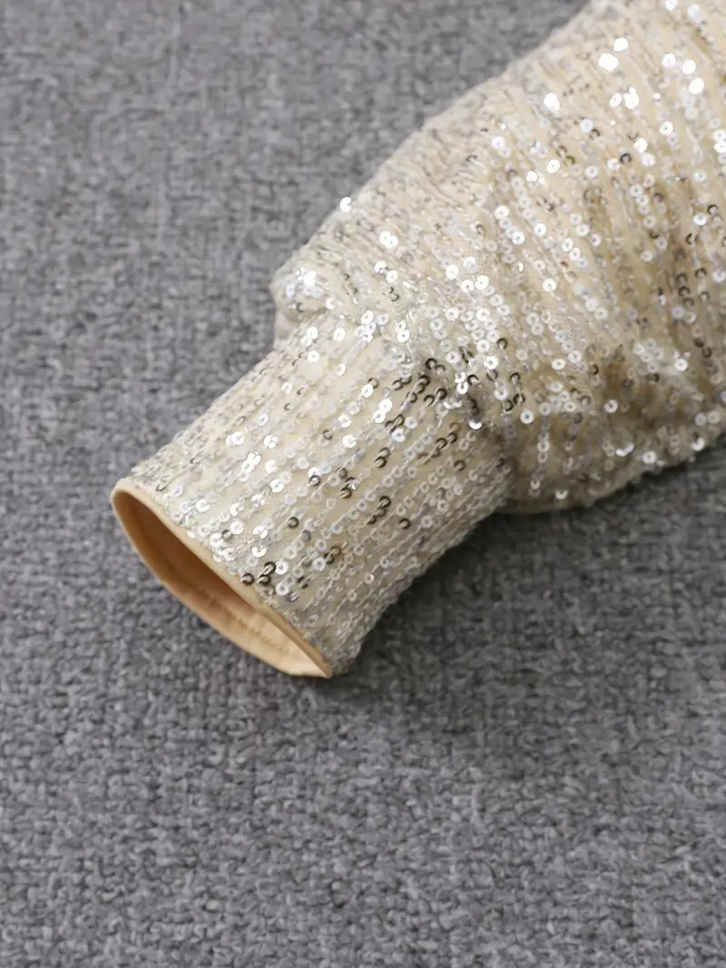 Chic Pailletten Feierkleid für Damen mit Rundhalsausschnitt und 3/4-Ärmeln
