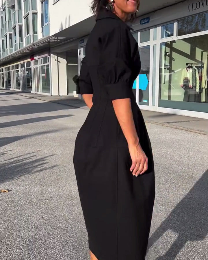 Karolin | Bequemes Langes Maxikleid für Damen mit V-Ausschnitt und kurzen Ärmeln