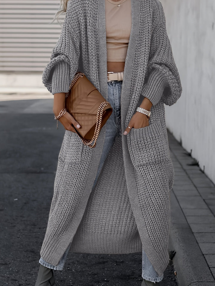 Damen-Maxi-Cardigan mit Taschen und langen Ärmeln