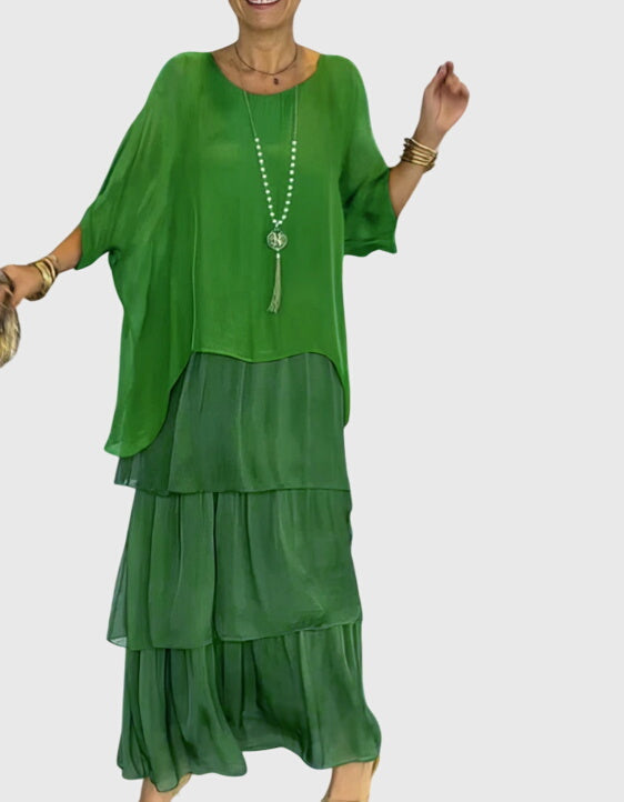 Susan | Schickes Maxikleid für Damen mit Rundhalsausschnitt und 3/4-Ärmeln