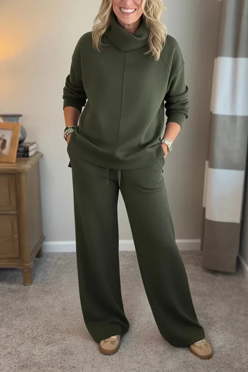 Sofia | Damen Weitbeiniger Langarm Turtleneck Zweiteiler mit Taschen