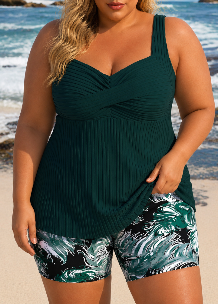 Edith – Elegantes Tankini-Shorts-Set in Übergröße mit Plissee-Textur