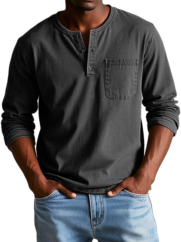 Ellis | Vintage Henley Shirt für Herren mit Rundhalsausschnitt und langen Ärmeln