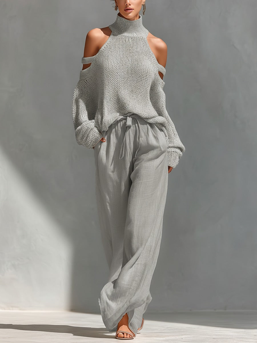 Sina | Damen Zweiteiler mit Cold-Shoulder-Ausschnitt und weiter Hose