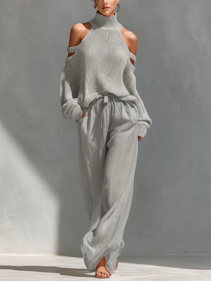 Sina | Damen Zweiteiler mit Cold-Shoulder-Ausschnitt und weiter Hose