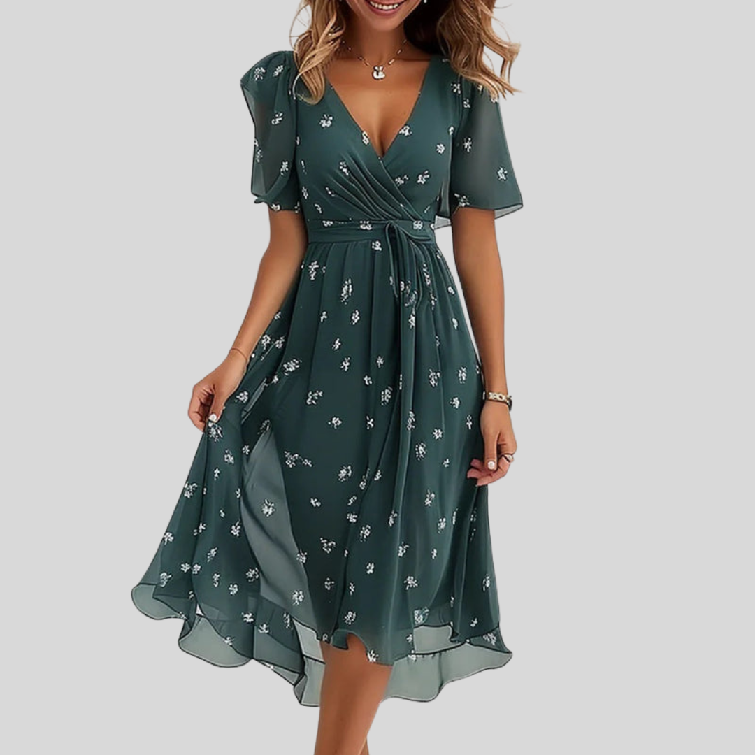 Naomie | Elegantes Sommerkleid für Damen mit Blumenmuster und V-Ausschnitt