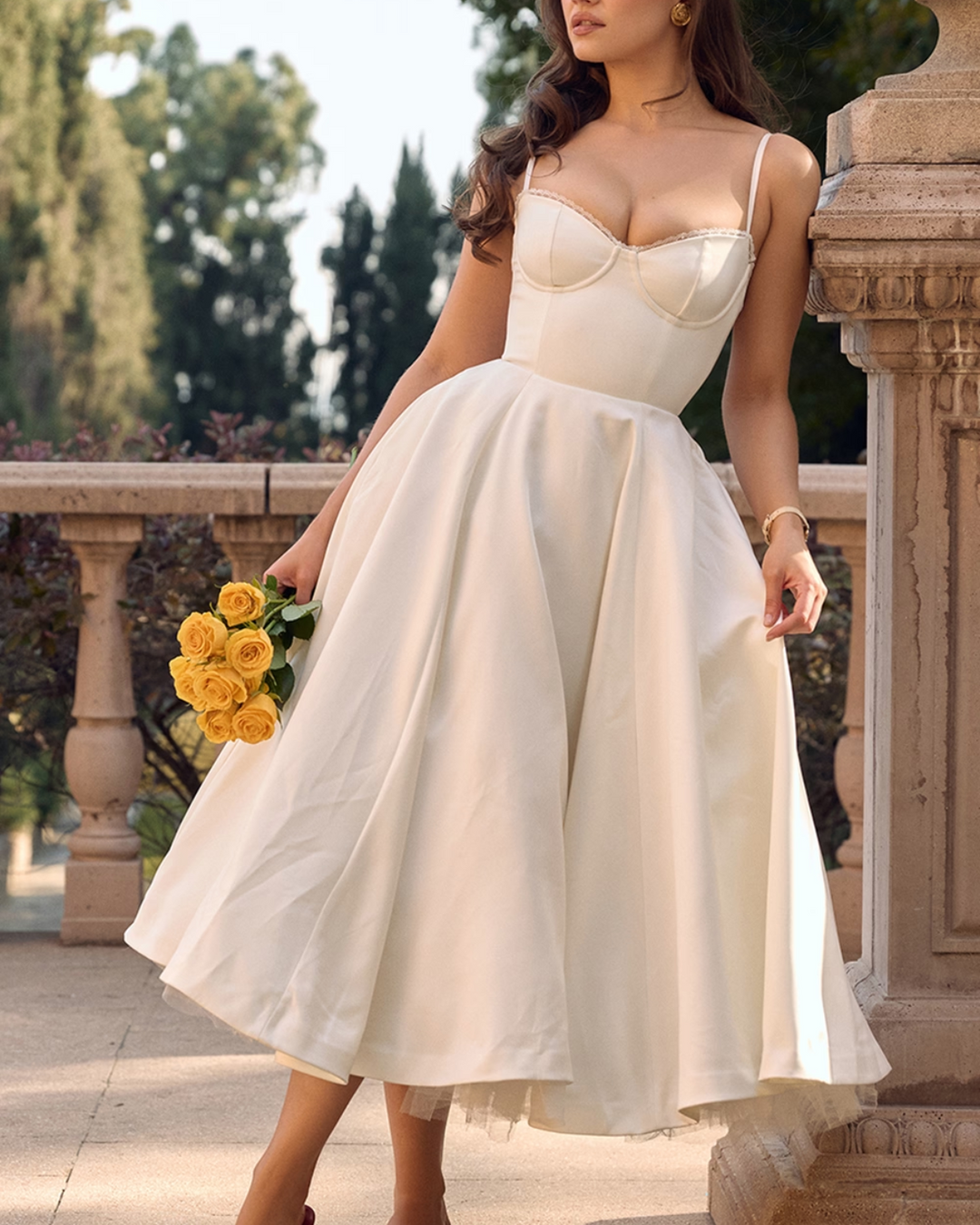 Ophira | Elegantes Korsett-Midi-Kleid für Damen mit Spaghettiträgern