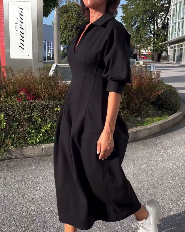 Karolin | Bequemes Langes Maxikleid für Damen mit V-Ausschnitt und kurzen Ärmeln