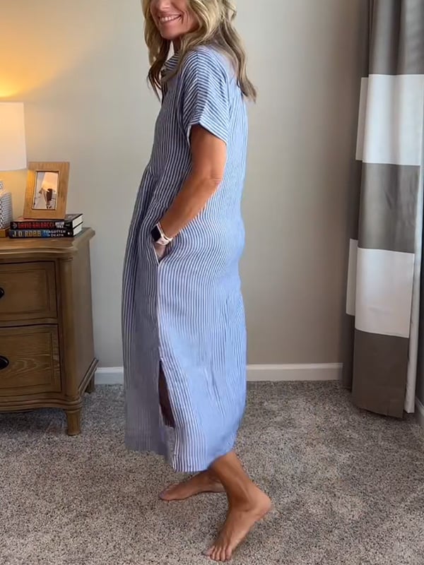 Gwen | Gestreiftes Hemdkleid für Damen mit Streifen und langen Ärmeln