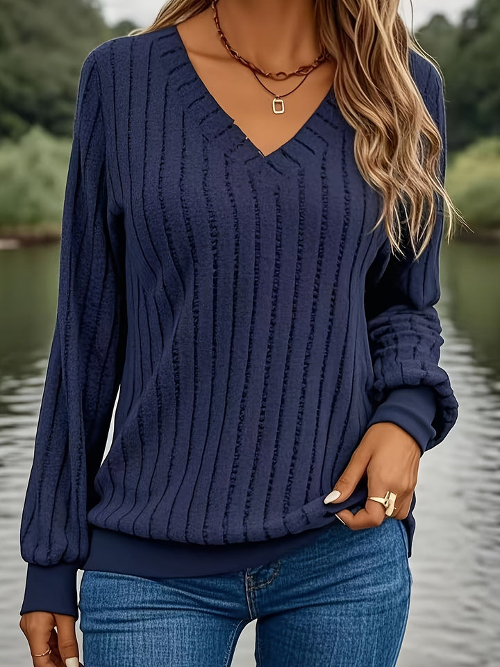 Joan | Stilvolles Ripp-V-Ausschnitt Sweatshirt für Damen