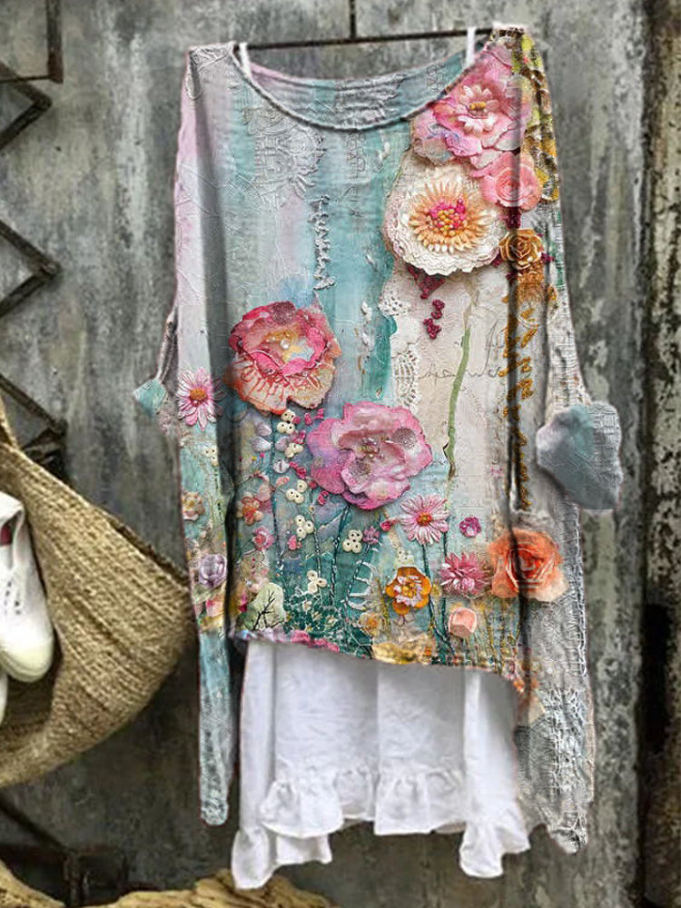 Seliane | Künstlerisch Bedruckte Bluse mit Blumenmuster und langen Ärmeln
