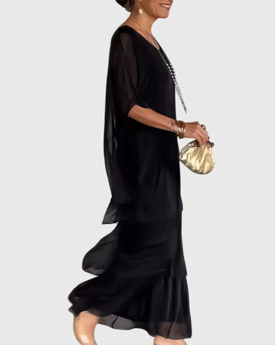 Susan | Schickes Maxikleid für Damen mit Rundhalsausschnitt und 3/4-Ärmeln