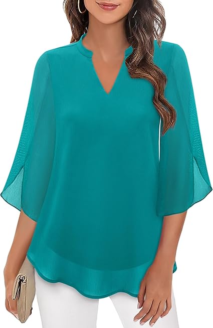 Annelyn | Luxe Geschichtete Bluse für Damen mit V-Ausschnitt und 3/4-Ärmeln