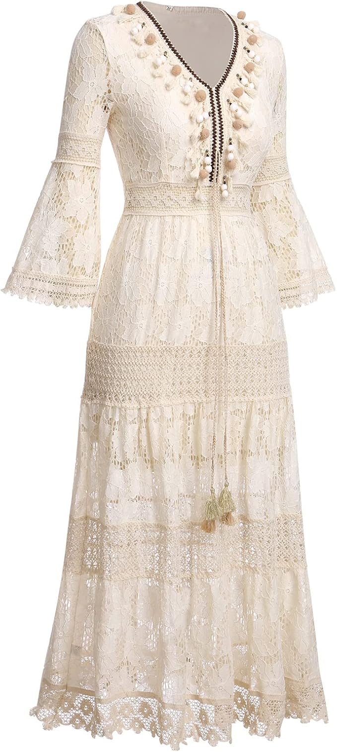 Amary | Boho-Maxikleid für Damen mit Blumenmuster und V-Ausschnitt