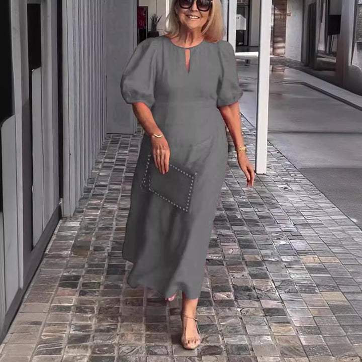 Juliana | Elegantes Midikleid für Damen mit Puffärmeln und Rundhalsausschnitt