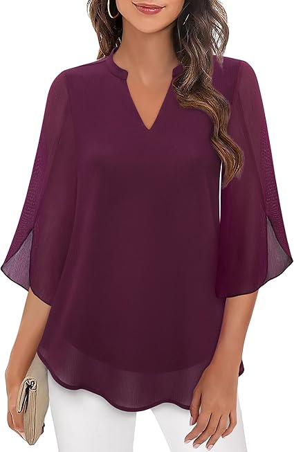 Annelyn | Luxe Geschichtete Bluse für Damen mit V-Ausschnitt und 3/4-Ärmeln