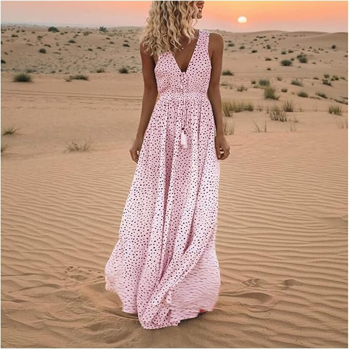 Gayle | Bohemian Maxi Kleid für Damen mit Punkten und V-Ausschnitt
