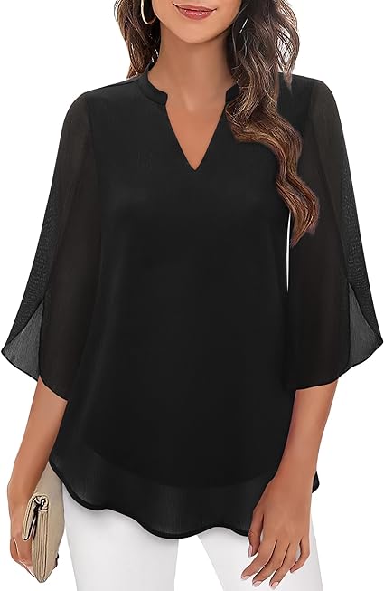 Annelyn | Luxe Geschichtete Bluse für Damen mit V-Ausschnitt und 3/4-Ärmeln