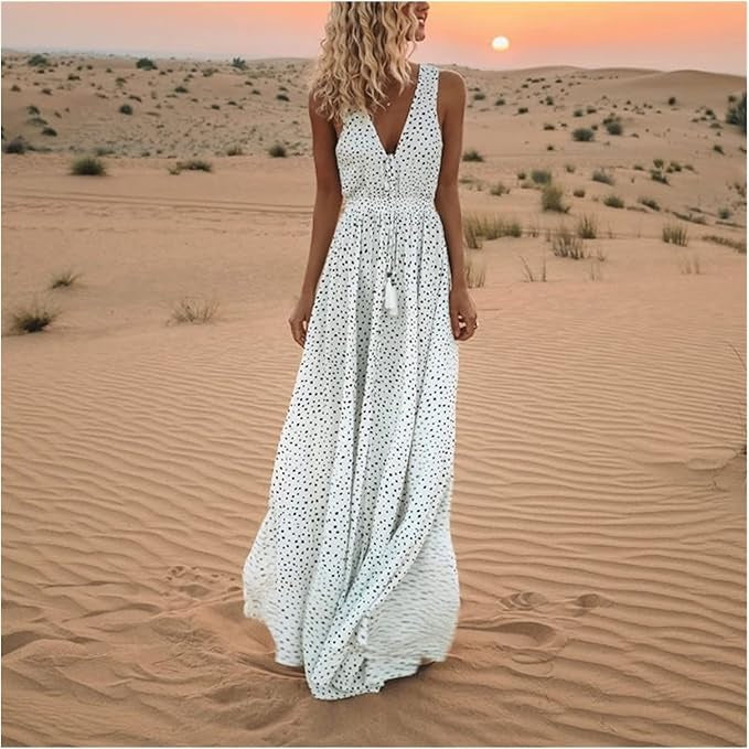 Gayle | Bohemian Maxi Kleid für Damen mit Punkten und V-Ausschnitt