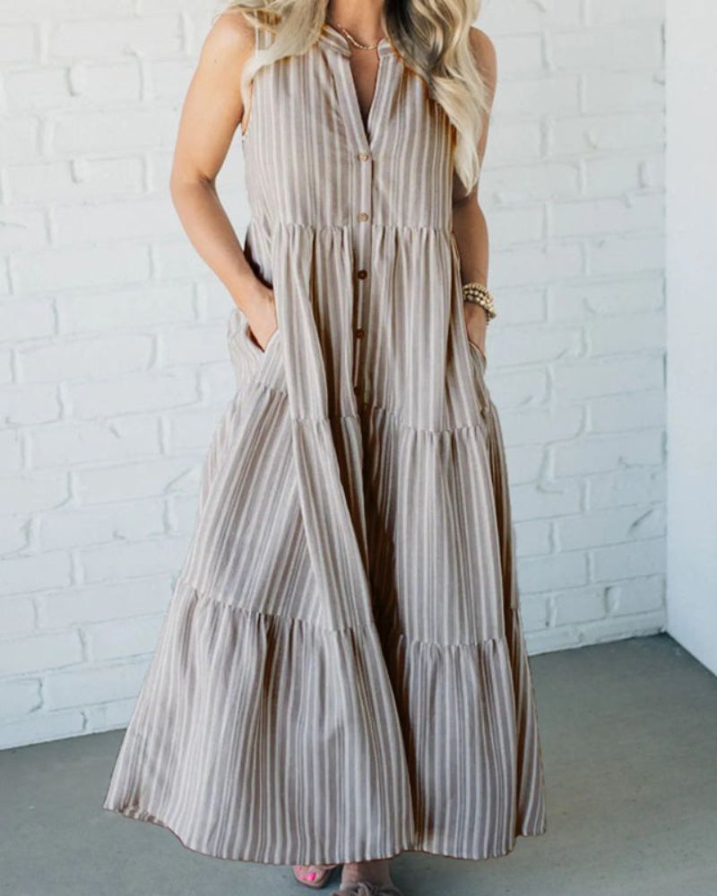 Carlin | Ärmelloses gestreiftes Maxikleid für Damen mit V-Ausschnitt und Streifen