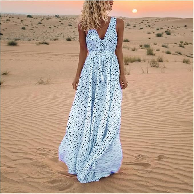 Gayle | Bohemian Maxi Kleid für Damen mit Punkten und V-Ausschnitt