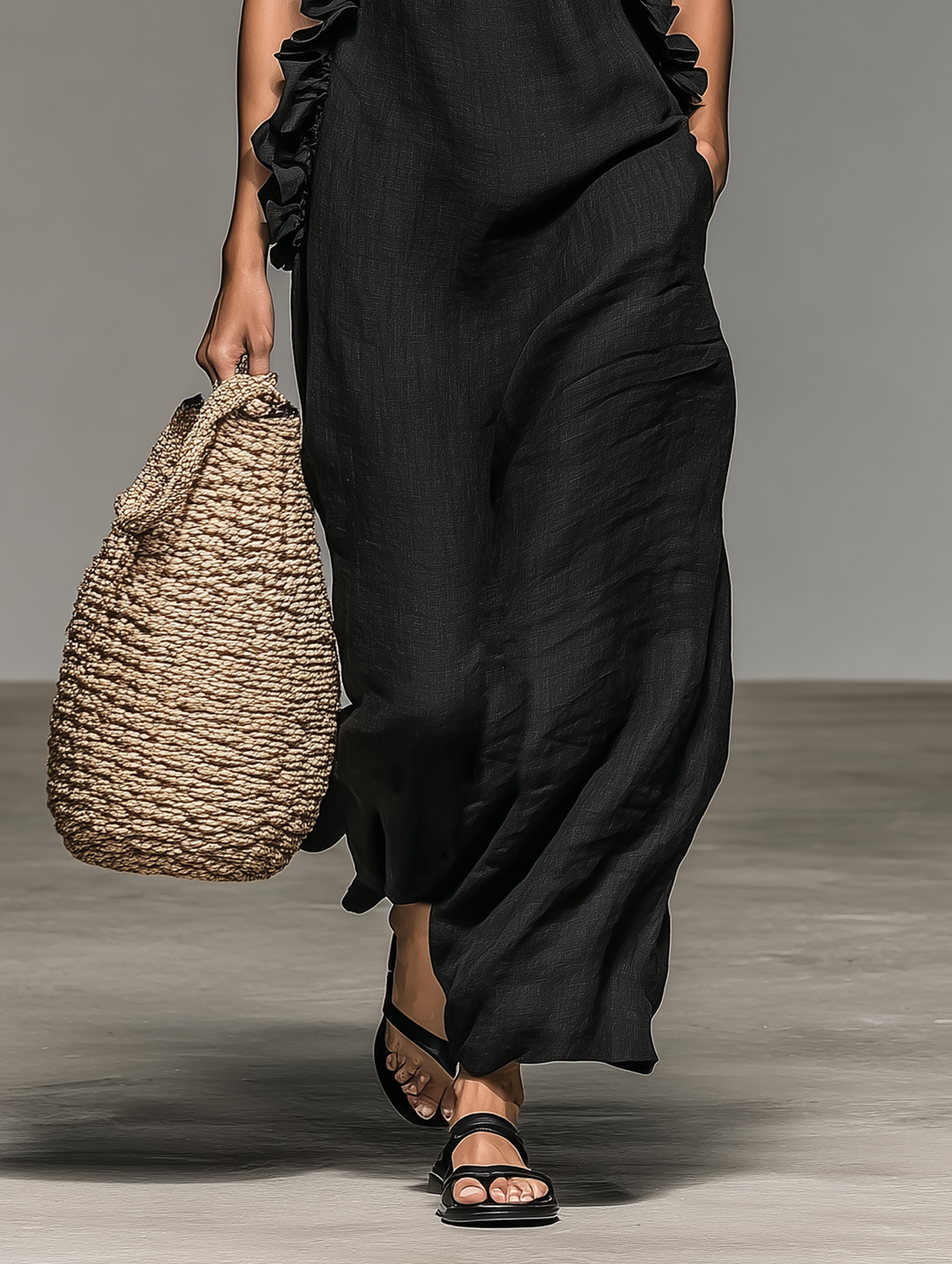 Emma | Damen Ärmelloses Halter Maxikleid mit Rüschen