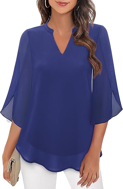 Annelyn | Luxe Geschichtete Bluse für Damen mit V-Ausschnitt und 3/4-Ärmeln