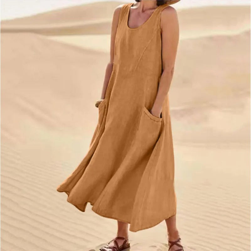 Tina | Sommer Kleid für Damen mit Rundhalsausschnitt und langen Ärmeln