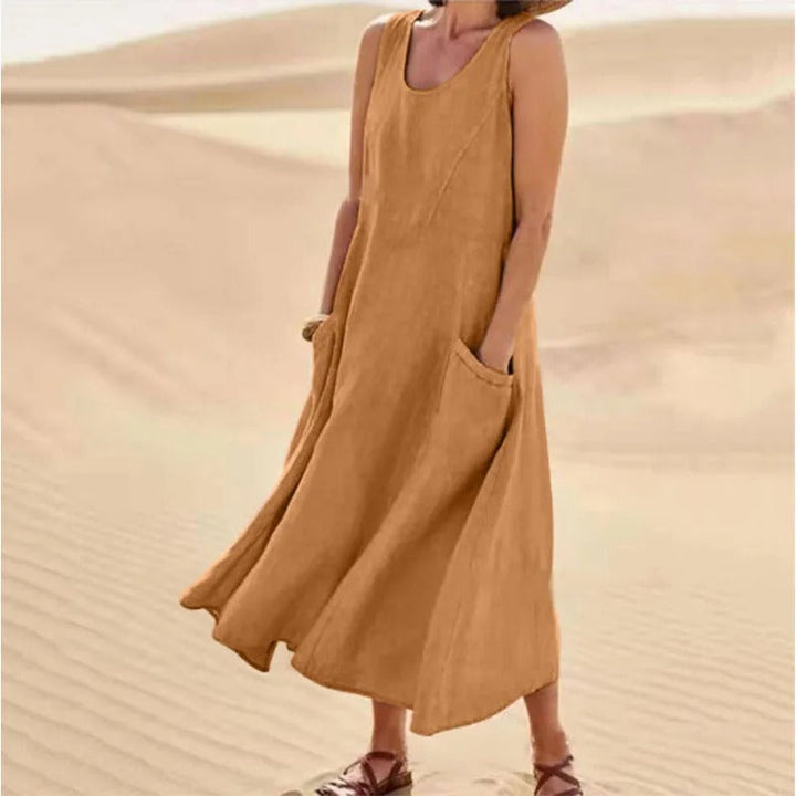 Tina | Sommer Kleid für Damen mit Rundhalsausschnitt und langen Ärmeln