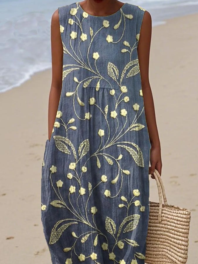 Blanca | Atmungsaktives ärmelloses Blumenkleid für Damen