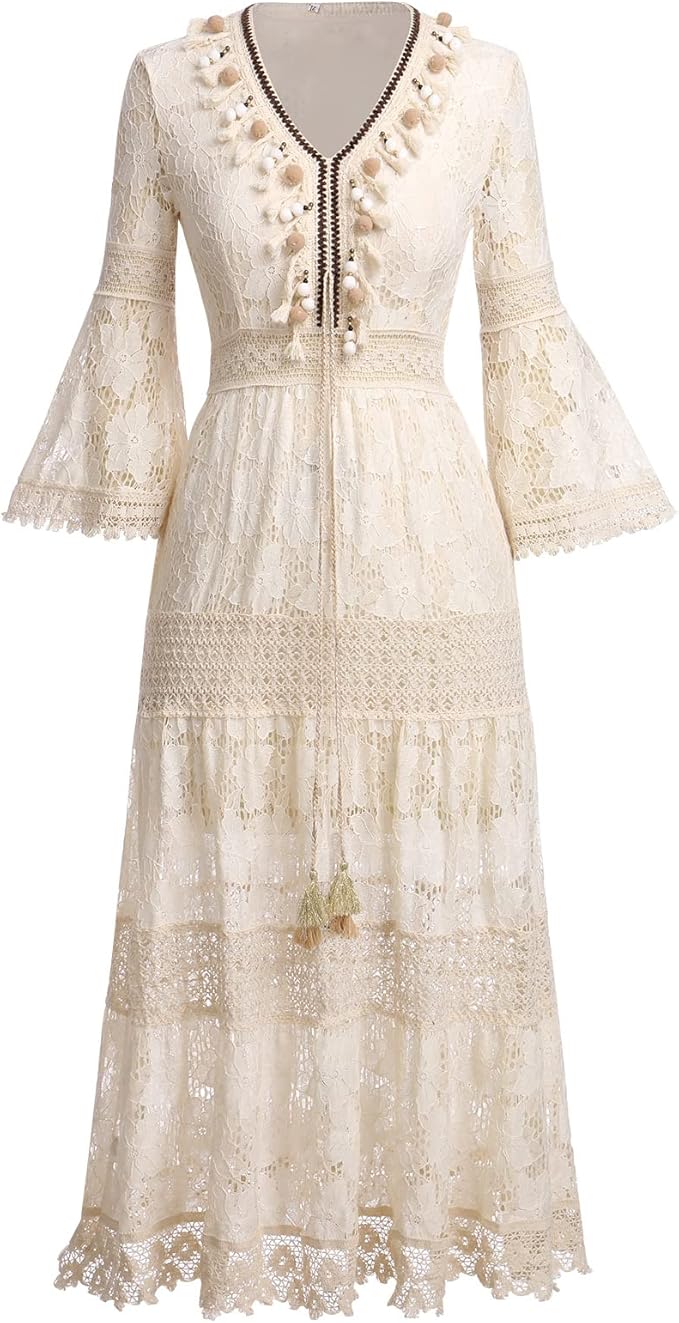 Amary | Boho-Maxikleid für Damen mit Blumenmuster und V-Ausschnitt