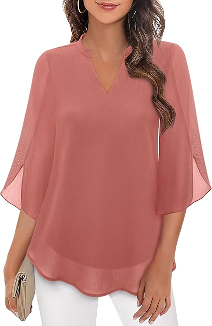 Annelyn | Luxe Geschichtete Bluse für Damen mit V-Ausschnitt und 3/4-Ärmeln