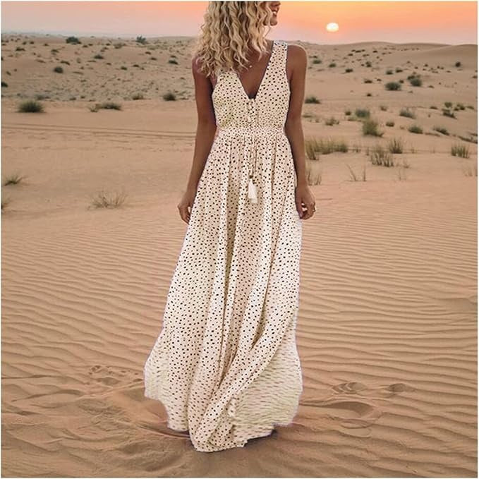 Gayle | Bohemian Maxi Kleid für Damen mit Punkten und V-Ausschnitt