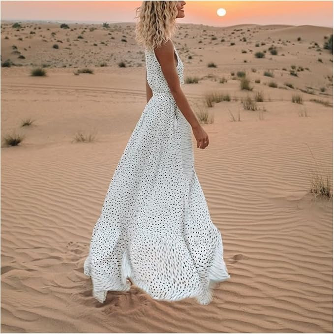Gayle | Bohemian Maxi Kleid für Damen mit Punkten und V-Ausschnitt