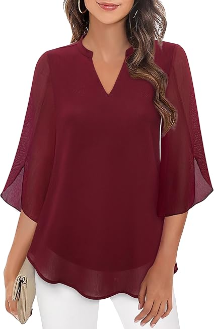 Annelyn | Luxe Geschichtete Bluse für Damen mit V-Ausschnitt und 3/4-Ärmeln