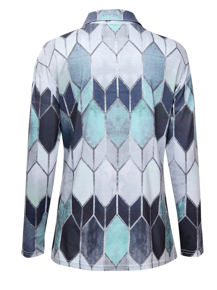 Bianca | Buntes Geometrisches Zip-Up Shirt für Damen mit V-Ausschnitt