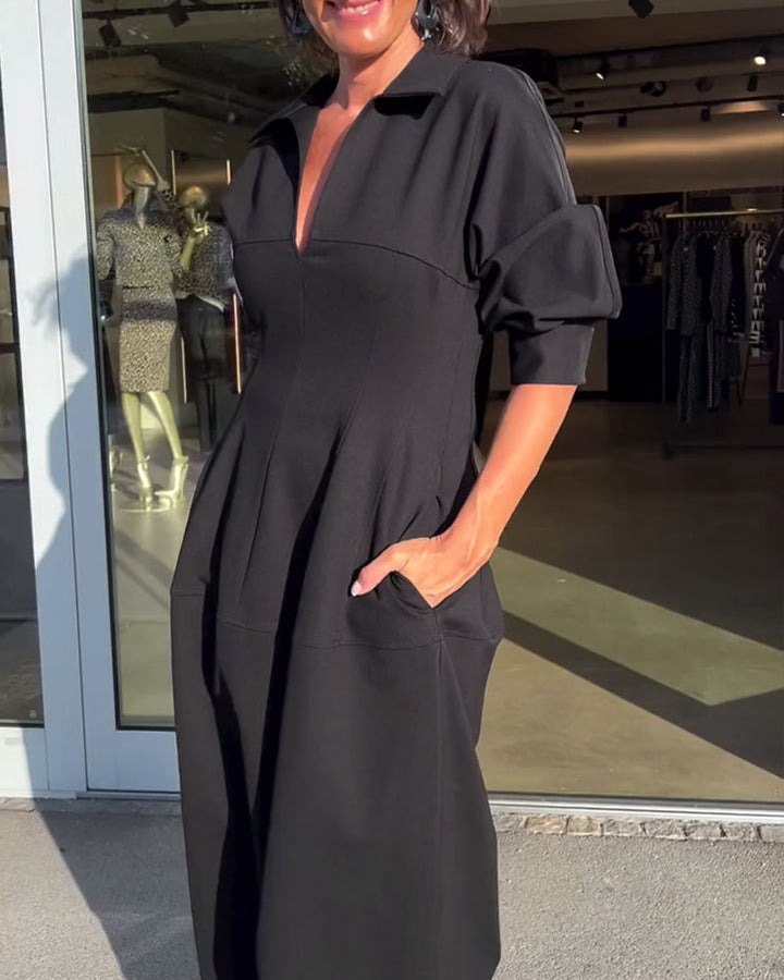 Karolin | Bequemes Langes Maxikleid für Damen mit V-Ausschnitt und kurzen Ärmeln