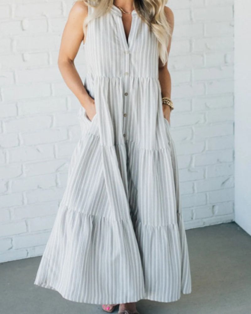 Carlin | Ärmelloses gestreiftes Maxikleid für Damen mit V-Ausschnitt und Streifen