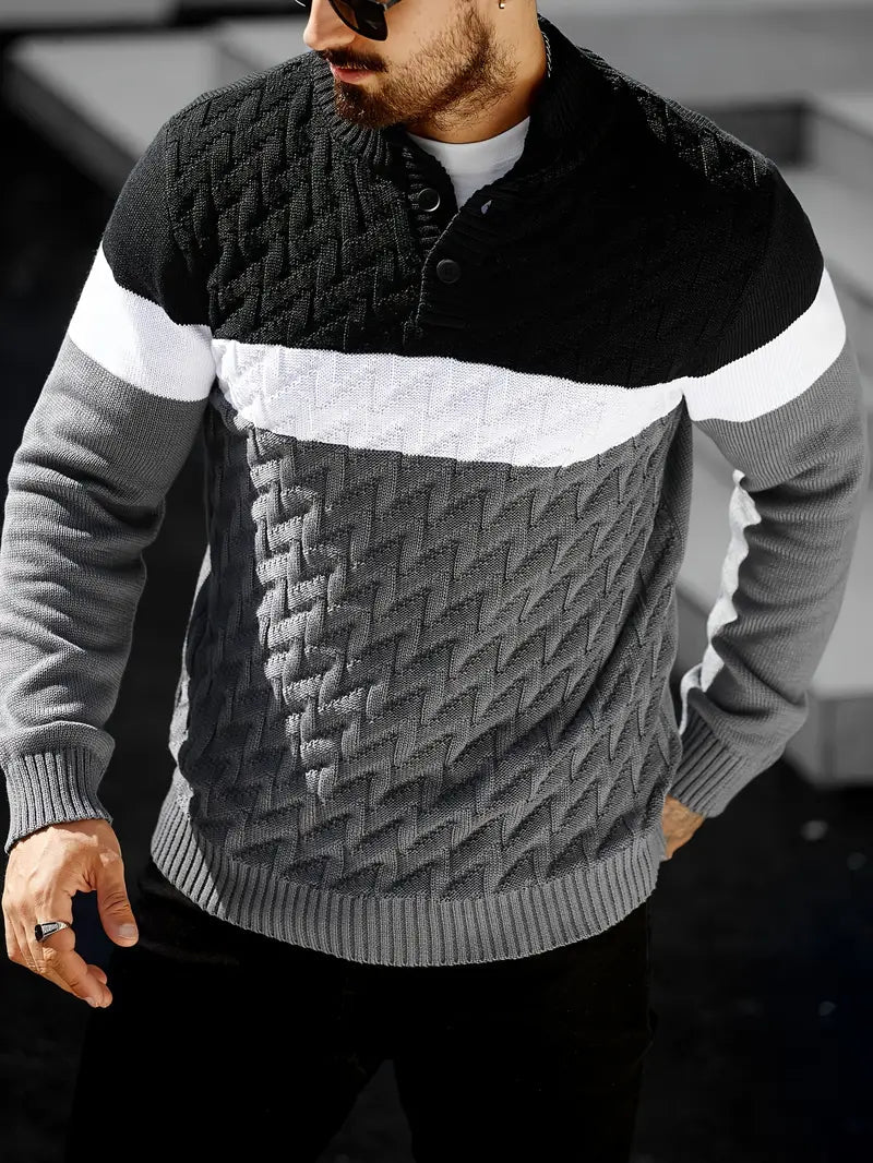 Brit und Boho | Der Atlas Henley Strickpullover mit geometrischem Muster