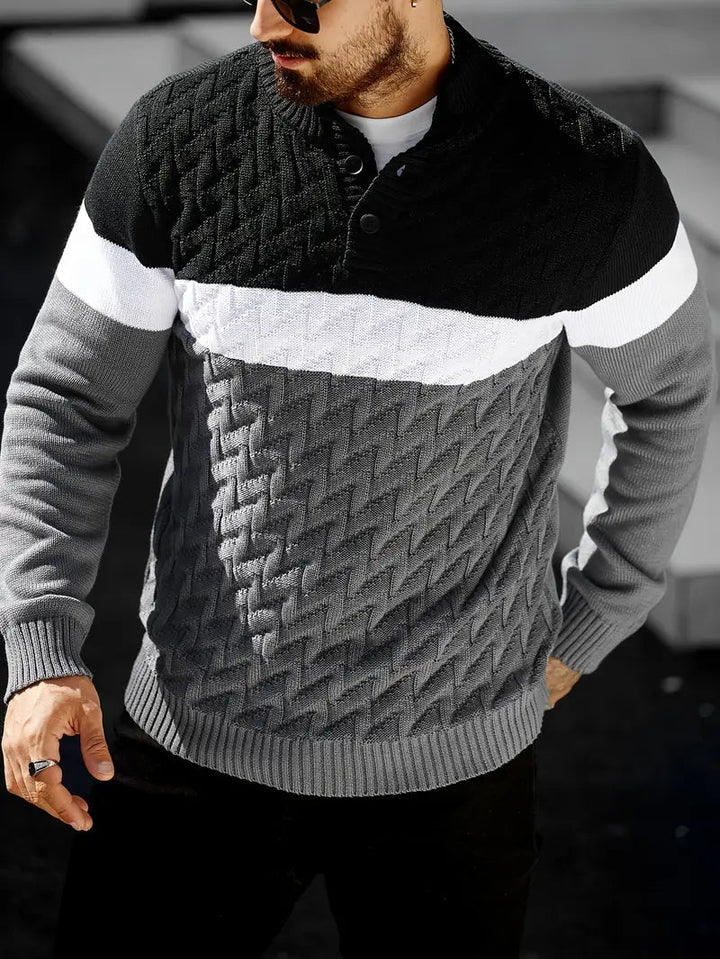 Brit und Boho | Der Atlas Henley Strickpullover mit geometrischem Muster