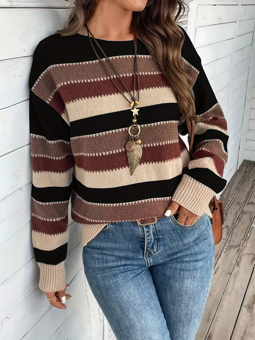 Leni | Damen Pullover mit Rundhalsausschnitt, gestreift