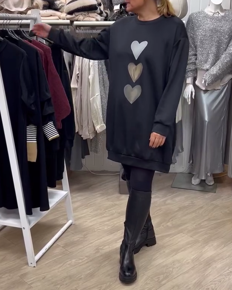Francine | Damen Langarm Herzmuster Sweatshirt mit Rundhalsausschnitt