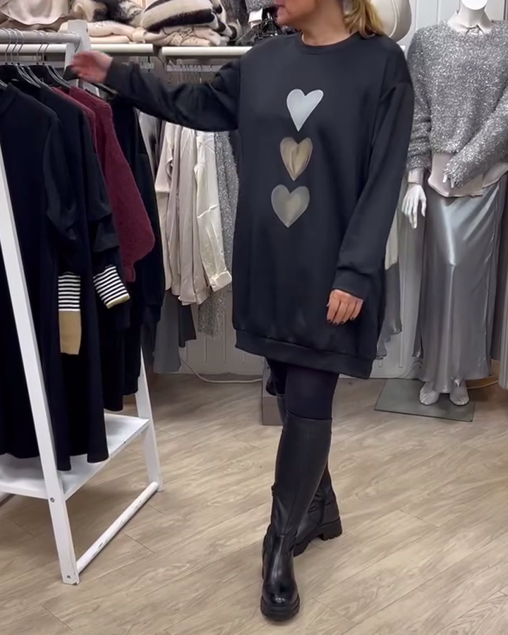 Francine | Damen Langarm Herzmuster Sweatshirt mit Rundhalsausschnitt