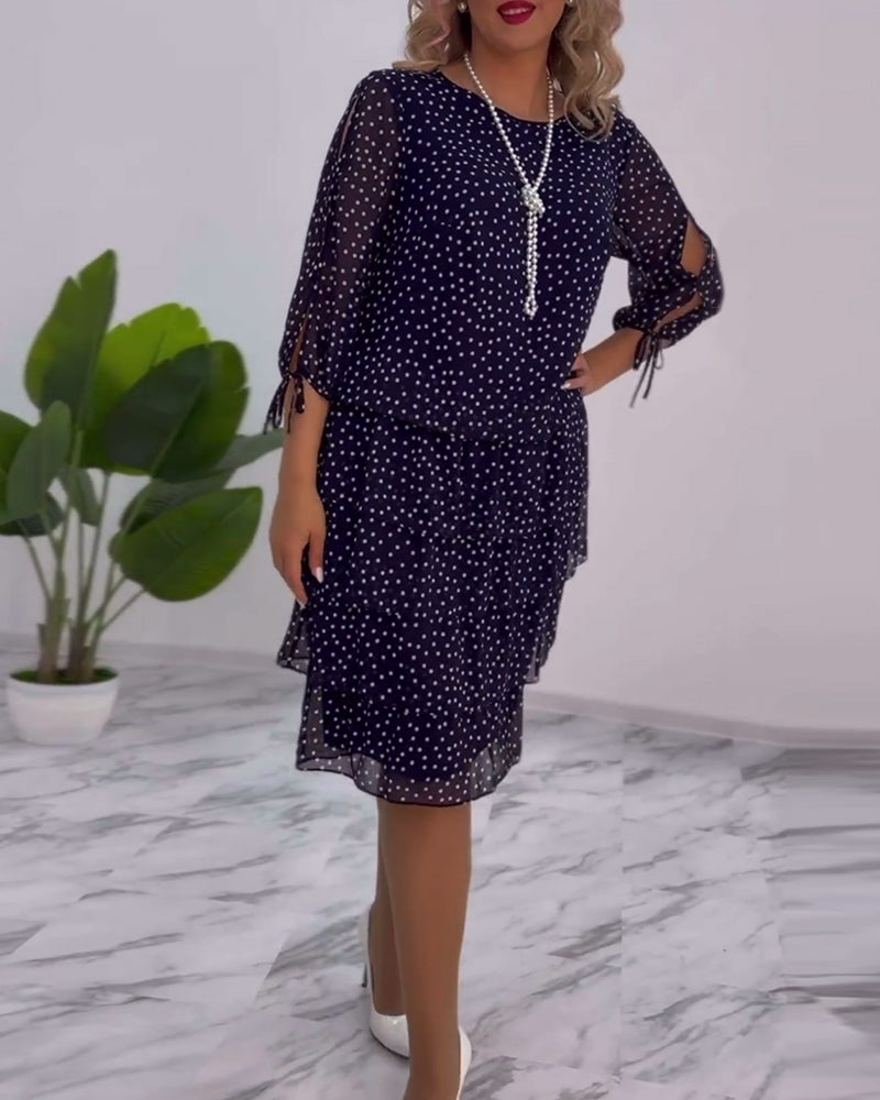 Tilly | Gepunktetes Schichtenkleid für Damen mit Rundhalsausschnitt und 3/4-Ärmeln