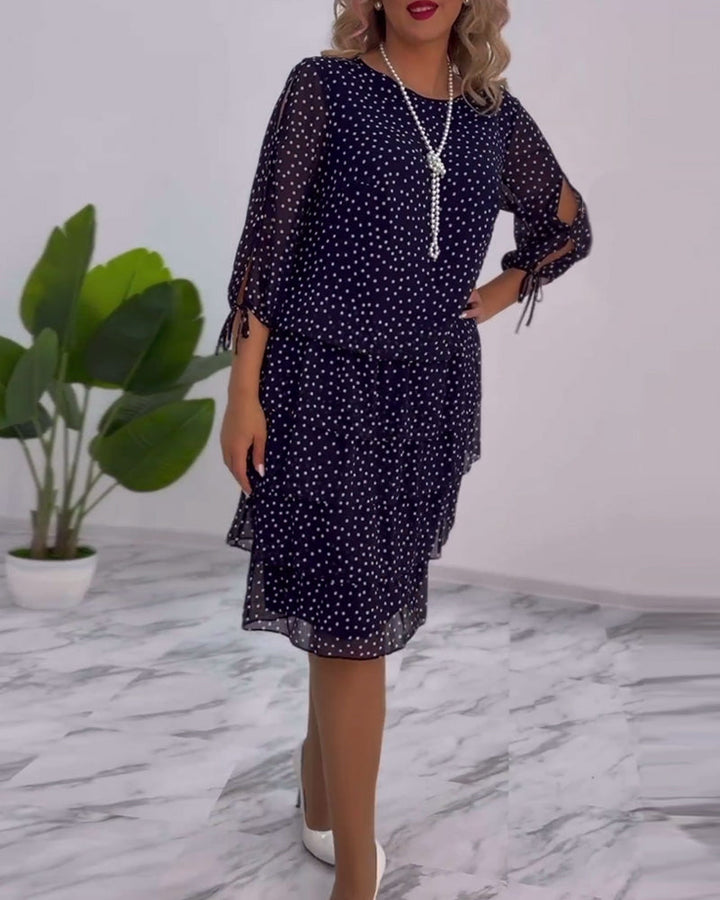 Tilly | Gepunktetes Schichtenkleid für Damen mit Rundhalsausschnitt und 3/4-Ärmeln