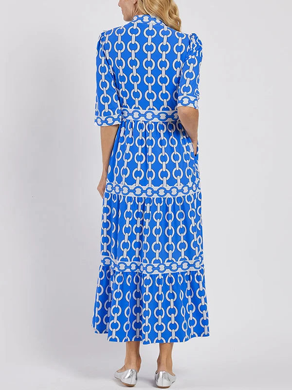 Juliette | Midi-Kleid für Damen mit Kettenmuster, V-Ausschnitt und 3/4-Ärmeln