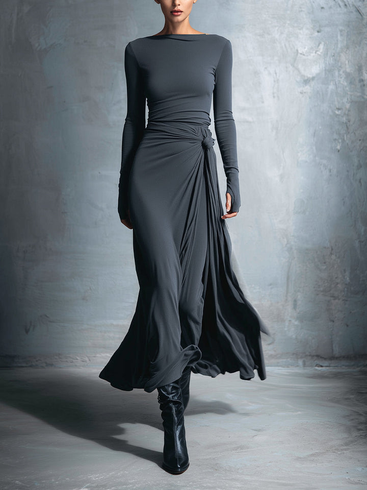 Vittoria ❘ Maxikleid für Damen mit seitlichem Knoten und Rundhalsausschnitt